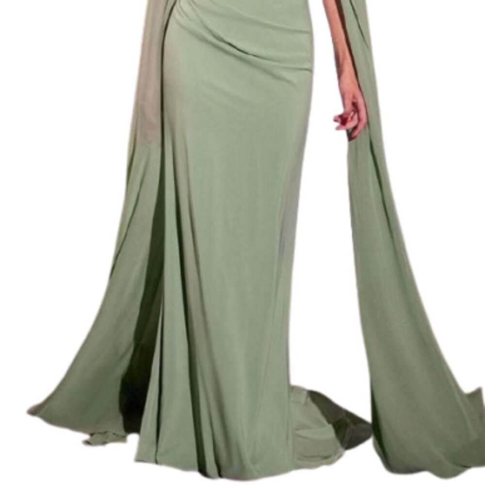 NWT Ladivine CD356 Chiffon Evening Dress Sage Size 8 - Picture 2 of 6